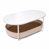 Relaxdays salontafel met uitneembare stoffen mand, ovaal, MDF en metaal, 55x100x45 cm, wit-beige