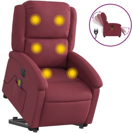 vidaXL Sta-op-massagestoel elektrisch verstelbaar stof wijnrood