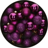 Decoris Mini boules de Noël - 14x pc - violet - D3 cm - plastique
