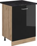 Vicco Keukenonderkast R-Line, Zwart hoogglans/Goudkleurig Eiken, 60 cm met 1 deur antraciet werkblad