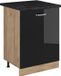 Vicco Keukenonderkast R-Line, Zwart hoogglans/Goudkleurig Eiken, 60 cm met 1 deur antraciet werkblad