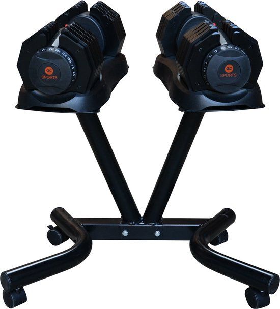 RS Sports Selector Dumbbell Set - 2 x 25 kg - Adjustable with Stand - Black