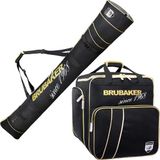 BRUBAKER Combi Set Grenoble - Skitas en Skischoen tas - voor 1 paar Ski's en Stokken tot 190 cm - Skischoenen en Helm - Zwart Goud