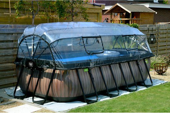 EXIT Stone zwembad 400x200cm - grijs - met overkapping en zandfilterpomp