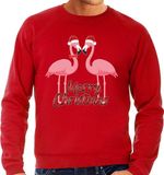 Bellatio Decorations Foute Kersttrui/sweater voor heren - Merry Christmas - rood - flamingo's S