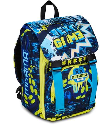 Mitama Octogamer Uitbreidbare rugzak met voorvak, blauw en zwart, basisschool en vrije tijd, kinderen jongens, Blauw, Eén maat, Rugzak