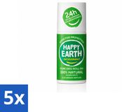 Happy Earth 5 x Déodorant Roll-On Concombre Matcha - 100% Naturel - 75 ml - Lot économique