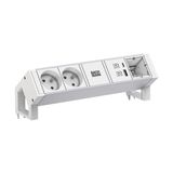 Bachmann DESK2 ALU WIT 2xUTE 1xCM 1xUSB A/C 22W 0,2m GST18