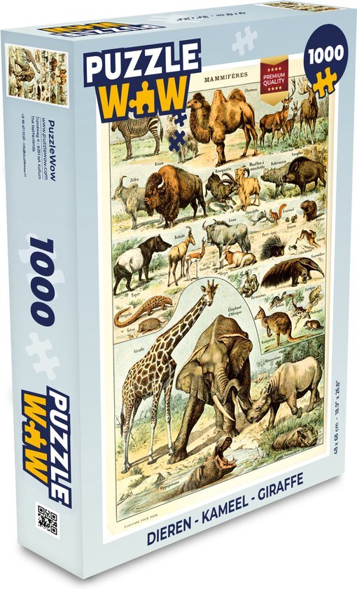 MuchoWow Puzzel Dieren - Kameel - Giraffe - Vintage - Adolphe Millot - Legpuzzel - Puzzel 1000 stukjes volwassenen - Sinterklaas cadeautjes - Sinterklaas voor grote kinderen