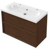Saniclass Holz Frame Badkamermeubelset - 100x45x63.5cm - Palermo keramische wastafel wit - 1 wasbak - 2 kraangaten - 2 lades - mat walnut pure (hout) SW1578599/SW24916