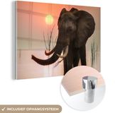 MuchoWow® Glass Painting 30x20 cm - Elephant - Acrylic Glass - Sunset - Animals - Wall Art