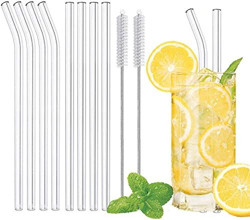 LessMo 8pcs 21.5cm herbruikbaar glazen stro - transparant - met 2 reinigingsborstels