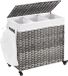 Songmics Panier à linge, tissé à la main, collecteur de linge, 140 L, en polyrotin, avec 3 compartiments, sac amovible, couvercle, poignées, pour salon, salle de bain, 66 x 33 x 60 cm, gris