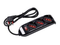 Meervoudige ROSI RS94002T Emilia stekkerdoos, 3-voudig Schuko biv 10/16A zwart