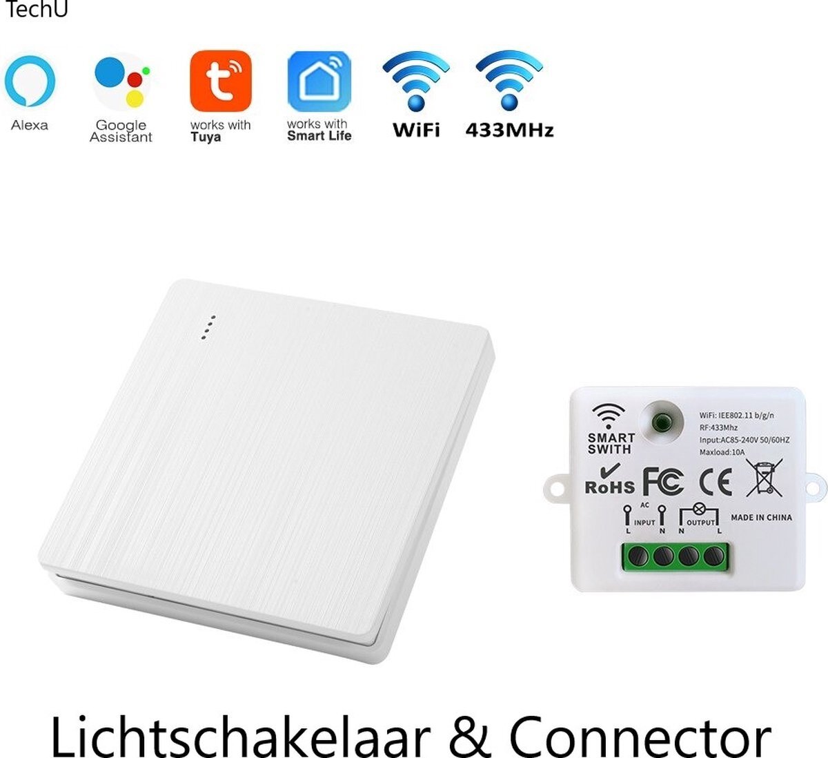 TechU™ Draadloze Lichtschakelaar & Connector – Wit – Schakelaar met Wifi – Waterproof