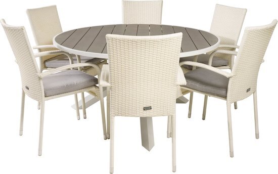 Parma tuinmeubelset tafel &#216;140cm en 6 stoel Anna wit, grijs.