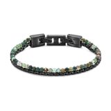 Frank 1967 7FB-0846 Heren Kralenarmband - India Agaat & Roestvrij Staal - Vintage Stijl - Groen