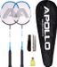 Apollo Set de badminton | Raquette de badminton professionnelle en carbone | Raquette de badminton légère | Set pour entraînement, sport et divertissement avec sac de raquettes | Set de volants pour enfants