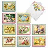 The Best Card Company - 20 vintage paaskaarten met enveloppen (10 x 13 cm) - Retro Boxed Notitiekaarten voor Pasen (10 ontwerpen, elk 2) - Lente Kuikens AM3196EAG-B2x10