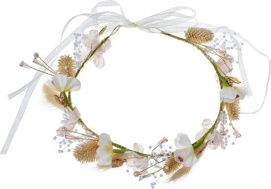 Clayre & Eef Haarband Meisje Wit Kunststof Bloemen Haarband Dames - Wit - Synthetisch