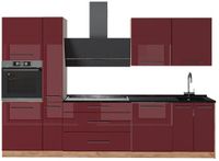 Vicco Complete keukeneenheid Fame-Line, Bordeauxrode hoogglans/Goudkleurig Eiken, 310 cm, WB Antraciet