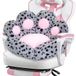 DOBUONO Kattenpootkussen, Kawaii bureaustoelkussen, comfortabel, pluche, gamingstoelkussen, schattig zitkussen voor meisjes, schattige gamingaccessoires, kamerdecoratie (grijs-zwarte vlekken)