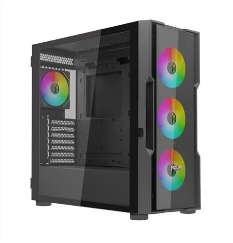 Noua Smash SK100, ARGB Mid-Tower E-ATX Gaming PC-behuizing, 120 mm ARGB PWM-ventilator, ondersteunt 360 mm radiatoren, frontpaneel en zijwand van gehard glas, zwart