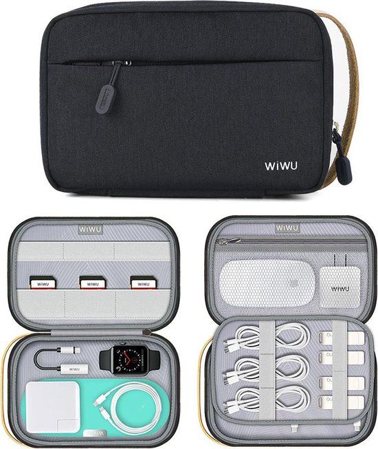 WiWu Cozy Storage Bag - Medium - Black - Organizer for Electronics & Cables