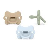 Suavinex Set van 3 siliconen fopspenen, baby's 0-6 maanden, pasgeborenen, fysiologische speen Sx Pro, zacht, flexibel, ideaal om te slapen, respect voor mondontwikkeling, vlinder, blauw, groen, beige