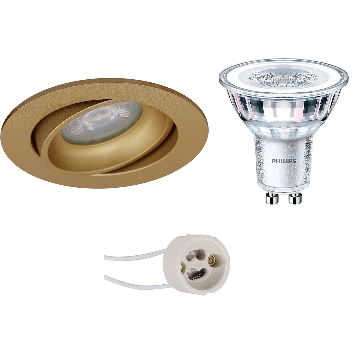 BES LED LED Spot Set - Pragmi Delton Pro - GU10 Fitting - Inbouw Rond - Mat Goud - Kantelbaar - Ø82mm - Philips - CorePro 830 36D - 4.6W - Warm Wit 3000K