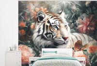 Nr1Wallpaper Fotobehang Tijger - Wilde dieren - Bloemen - Jungle - 300x240 cm - Vliesbehang