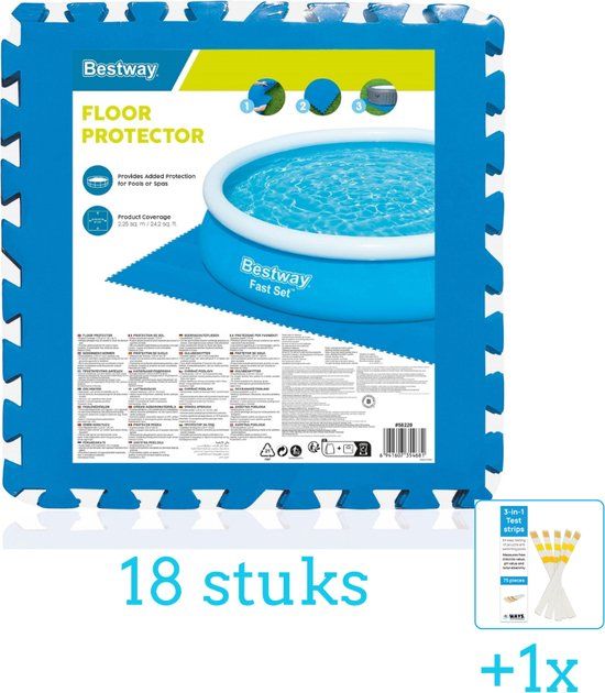 Bestway Vloertegels 50 x 50 cm - Blauw - 144 stuks - Voordeelverpakking - Inclusief WAYS Testrips