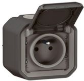 Stopcontact Legrand 069791L Stopcontact 2P+T LEGRAND waterdicht Plexo antraciet 16A 250V ~ IP55 IK08 compleet voor opbouwbevestiging