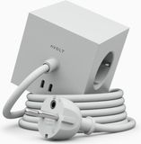 Avolt Square 1 Design Stekkerdoos Kubus, 3 Stopcontacten, 2 USB-C 30W | Design stekkerdoos grijs, kabel 3 m. Magnetische kubus stekkerblok, USB-C snel opladen 30W voor bureau en kantoor