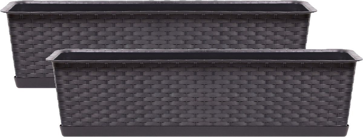 Prosperplast Ratolla Rotan Plantenbak Set - Donkerbruin - 70x17x15cm - 12 Liter - 2 Stuks