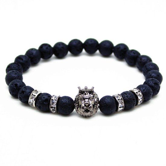 Memphis kralen armband mannen Lavasteen Lionhead Grey