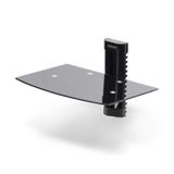 StarTech.com Hangende Wandplank voor Audio/Video Apparatuur, In Hoogte Verstelbaar Schap voor Onder TV, Zwart Gehard Glas