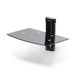 StarTech.com Hangende Wandplank voor Audio/Video Apparatuur, In Hoogte Verstelbaar Schap voor Onder TV, Zwart Gehard Glas