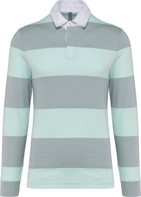 Kariban Gestreepte uniseks polo lange mouwen K285 - Light Grey / Ice Mint Stripes - XL