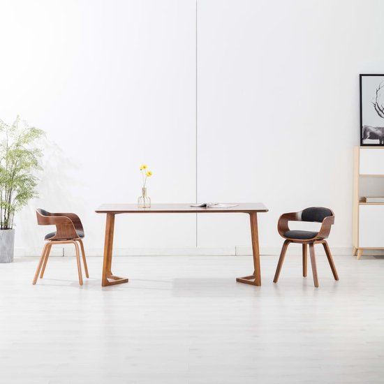 vidaXL Eetkamerstoelen 2 stuks stof en gebogen hout donkergrijs