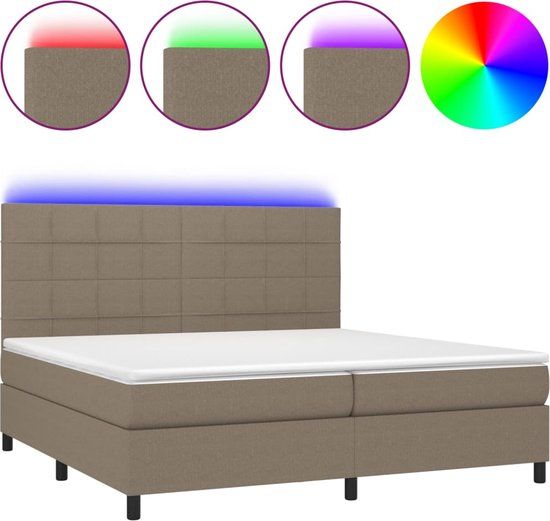 vidaXL Boxspring met matras en LED stof taupe 200x200 cm