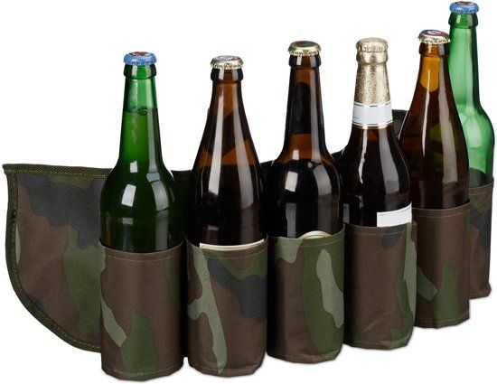 Relaxdays bier gordel camouflage - drankgordel voor 6 blikjes of flesjes - bier riem