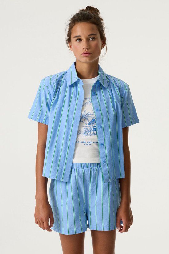 Garcia Meisjes Effen Blouse Blauw Korte mouw