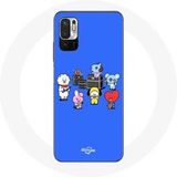 Maniacase Hoesje voor Xiaomi Poco M3 Pro BTS BT21 Tata Chimmy Cooky Rj Koya Shooky Et Mang Jouent De la musique Blauwe Achtergrond