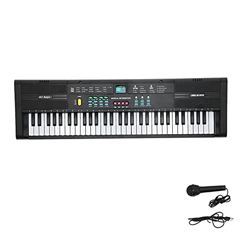 Yadoo Digitaal Pianotoetsenbord, Beginner 61 Toets Elektronische Piano, Instelbaar Volume/Beslagsnelheid Digitale Toetsenborden met Microfoon voor Kinderen Draagbaar Toetsenbord Geschenk Onderwijs