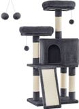 Leobert Krabpaal voor Katten - 115 cm Hoog - 3 Verdiepingen met Sisal Krabzuil - 2 Ligplekken en Knus Huisje - Stabiele en Comfortabele Kattenboom - Donkergrijs