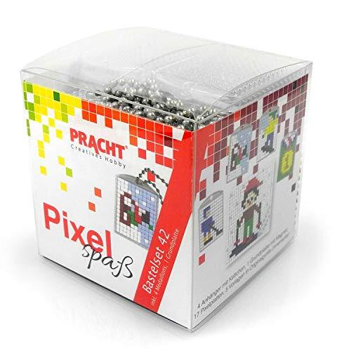 Pracht Creatives Hobby Pixel P90080-63501 leuke knutselset 42, voor het ontwerpen van 4 sleutelhangers en 1 gundplaat, kinderlijk eenvoudig insteeksysteem, zonder strijken en lijmen, steentjes van biokunststof