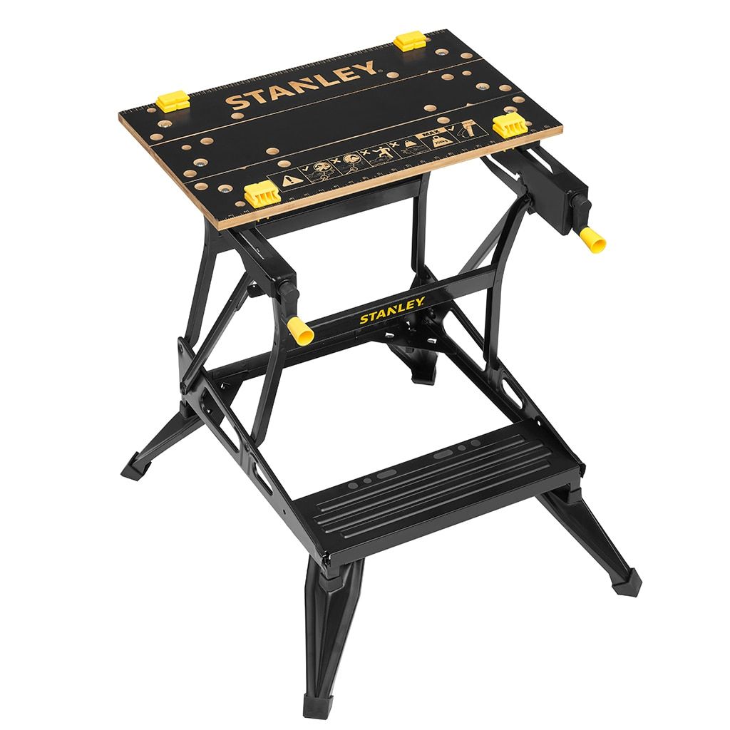 Stanley Woodworking Workbench - Bamboo - Black, Yellow - Foldable - Adjustable Height - 250 kg Max Load