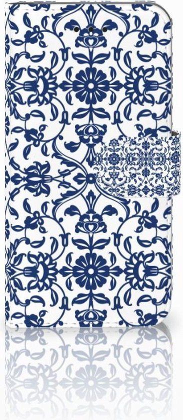 B2Ctelecom Book Case for Apple iPhone Xs - Flower Blue - 3 Card Slots - Faux Leather