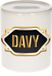Bellatio Decorations Shoppartners Bv Spaarpot met voornaam Davy - wit - met goud/zwart embleem - 8 x 9 cm - keramiek - met afsluitdop - cadeau verjaardag